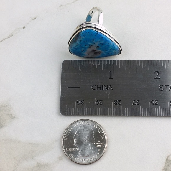 New Blue Dendritic Dendrite Opal Stone Silver Overlay Ring 8 - Picture 4 of 8